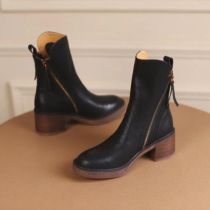 Bottes à Talon Carré en Cuir Véritable – Style et Qualité Assurée - levendeure