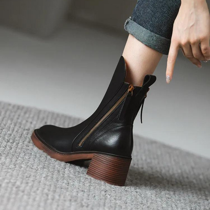 Bottes à Talon Carré en Cuir Véritable – Style et Qualité Assurée - levendeure