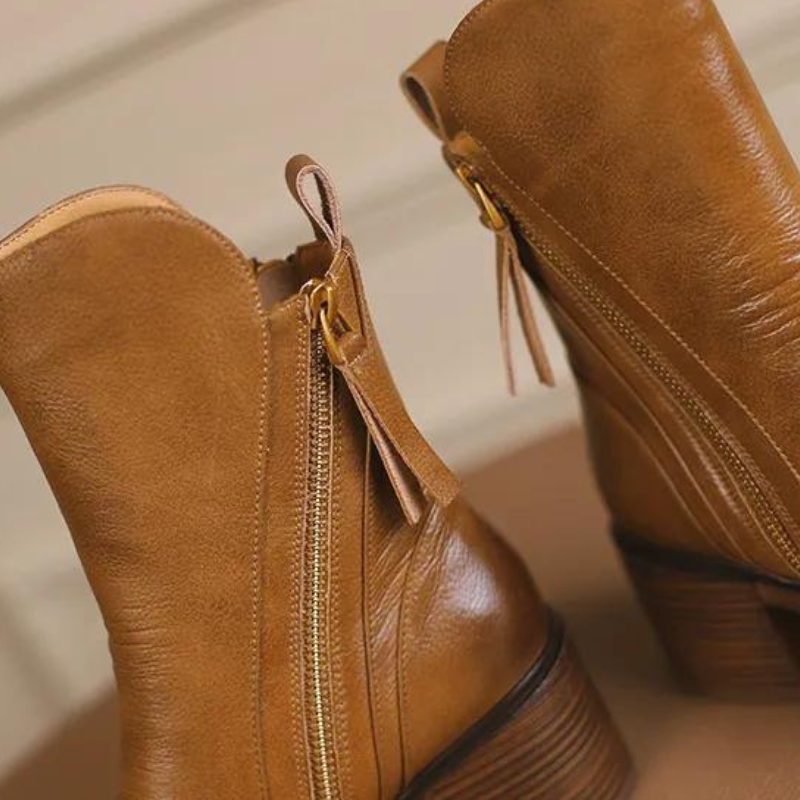 Bottes à Talon Carré en Cuir Véritable – Style et Qualité Assurée - levendeure